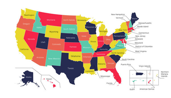 Карта Америки. Политическая карта США. План США с названиями штатов и регионов. В панели слоёв названы все страны