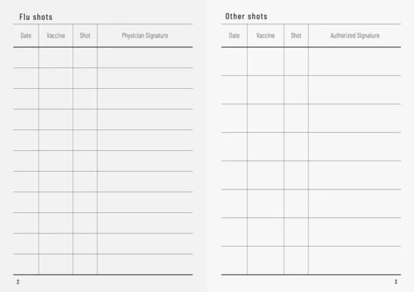 Record Blank Vaccinations Influenza Flue Shots Card Template — Stock Vector