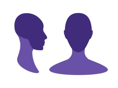 Cinsiyet tarafsız ön ve yan görünüm profil Avatar silueti vurgulanmış kafatası ve çene bölgesi.