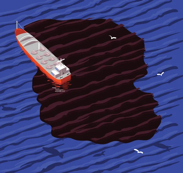 Tanker and oil spill — Stock Vector