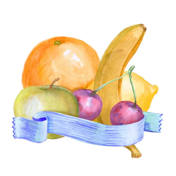 Composizione frutta acquerello — Foto Stock