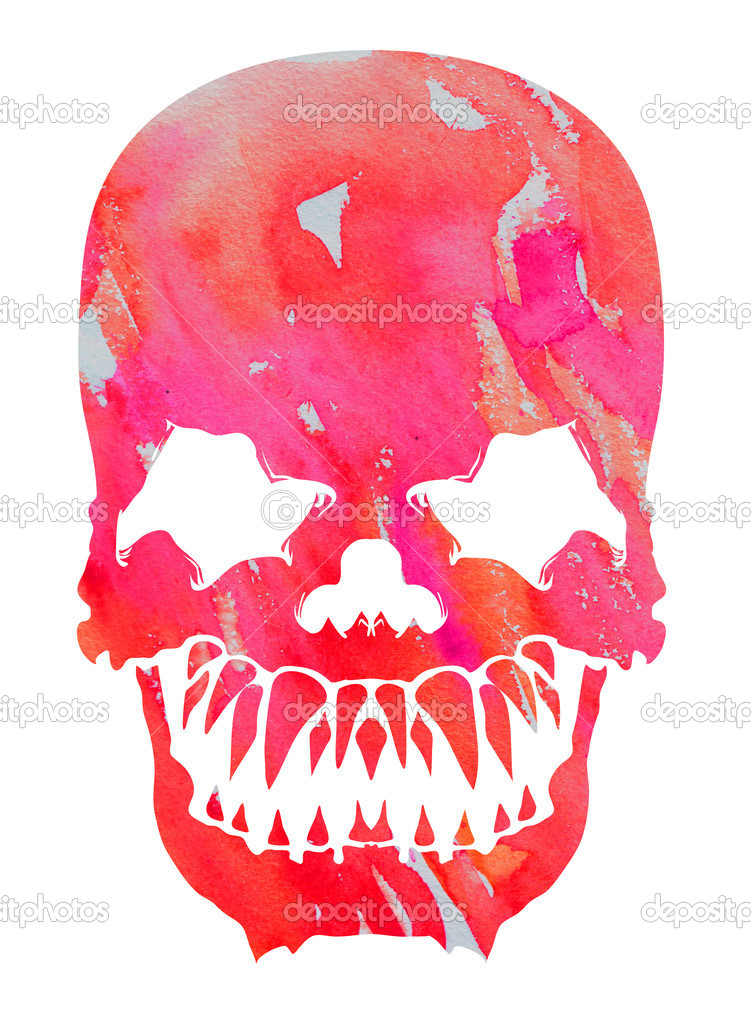 aggressive pink watercolor skull