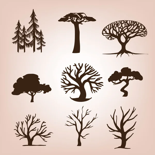 Ensemble de différents arbres — Image vectorielle