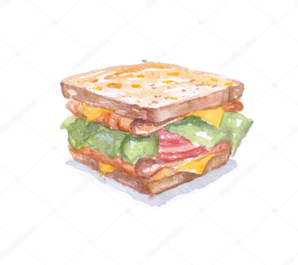 Watercolor sandwich, tasty food