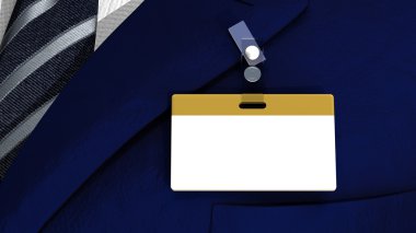 Colored blank badge with copyspace on a business man suit clipart