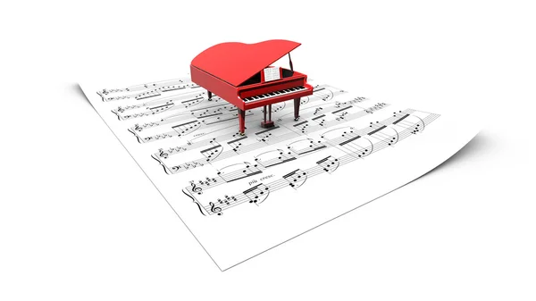 3D opened grand piano model on a partition sheet — Stock Photo, Image