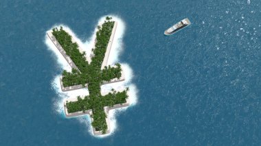 Yen şeklindeki bir adada vergi cenneti, finansal ya da servet kaçakçılığı. Adaya lüks bir tekne gidiyor..