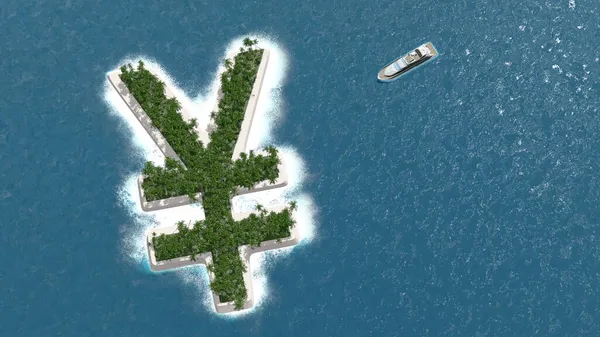 Belastingparadijs Financiële Vermogensontduiking Een Yen Vormig Eiland Een Luxe Boot — Stockfoto