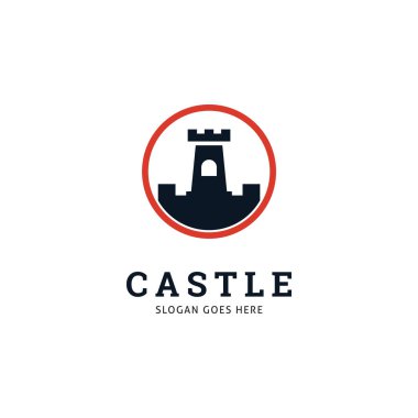 Castle Simgesi Vektör Logo Şablonu Çizim Tasarımı