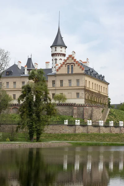 Замок Радун Віддзеркалювався Озері Чехії — стокове фото