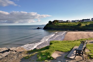 View of Aberporth Beach, Ceredigion, Wales. clipart