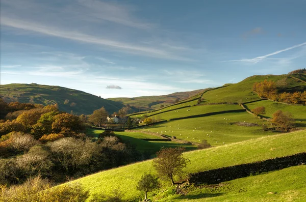 Cena rural inglesa com fazenda — Fotografia de Stock