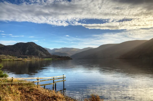 Ennerdale Water with foreground fence — Stock Photo, Image