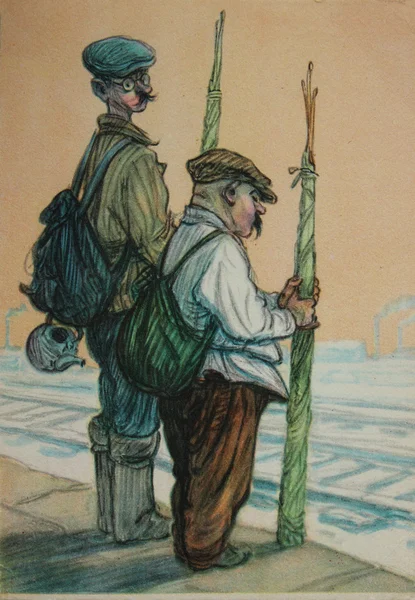 Staré pohlednice ukazuje rybář — Stock fotografie
