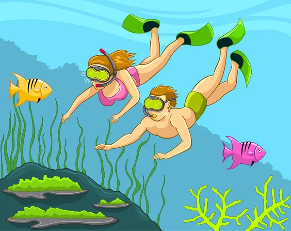 Immersioni sotto il mare, Snorkeling, Nuoto — Vettoriale Stock