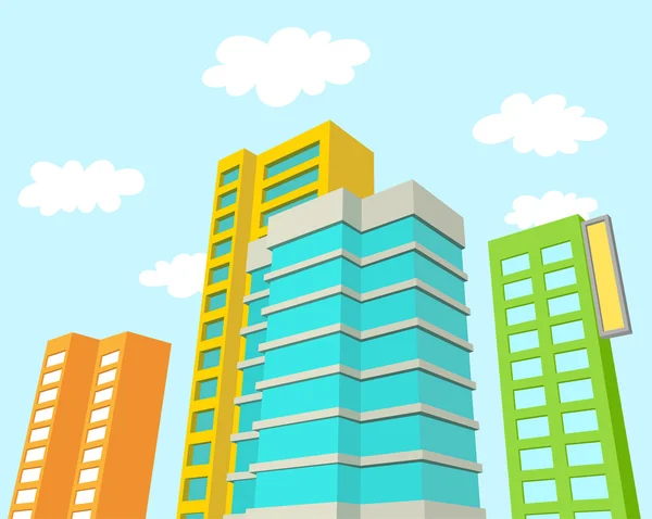Edifícios com céu azul e nuvens — Vetor de Stock