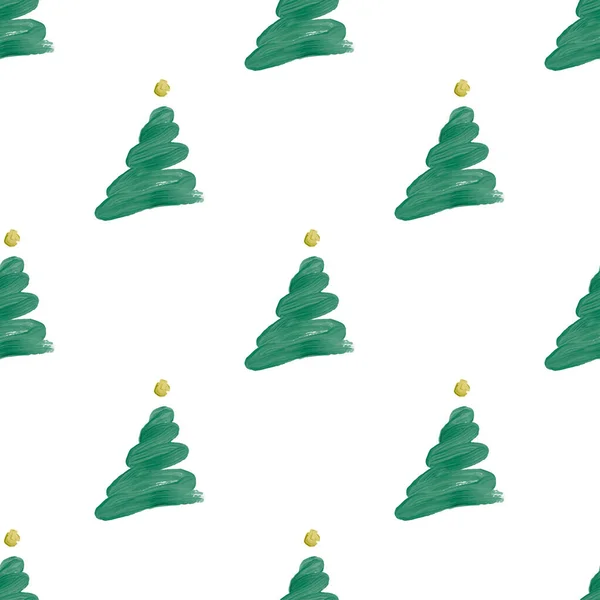 Nahtlose Einfache Hand Zeichnen Weihnachtsmuster Hintergrund Mit Grünen Kiefer Und — Stockvektor