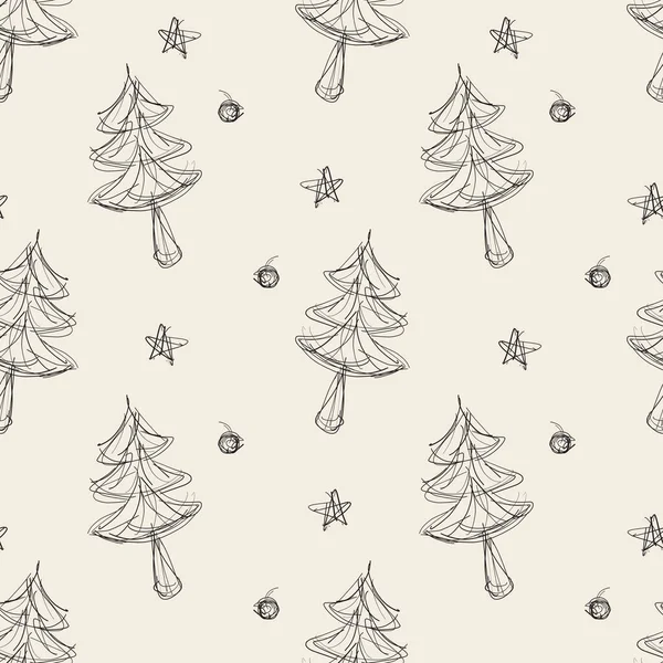 Nahtlose Einfache Weihnachten Muster Hintergrund Mit Hand Zeichnen Skizze Kiefer — Stockvektor