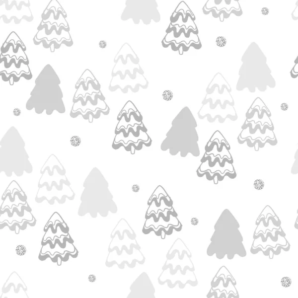 Seamless Minimal Christmas Pattern White Background Monochrome Pine Tree Silver — Stock Vector