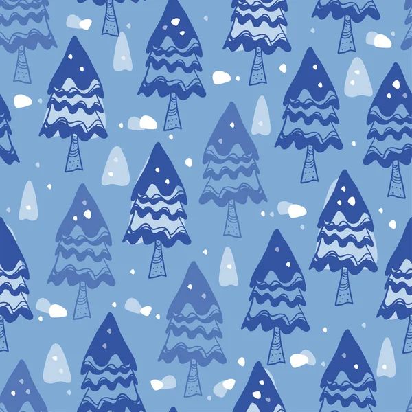 Fondo Patrón Navidad Sin Costuras Con Pino Azul Copos Nieve — Vector de stock