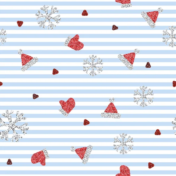 Seamless Christmas Festive Pattern Background Santa Glitter Clothes Elements — Vetor de Stock