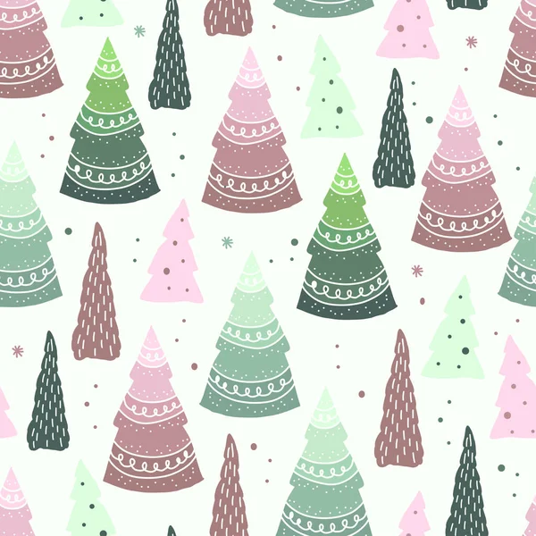 Seamless Christmas Festive Pattern Background Forest Pine Tree Snow — стоковый вектор