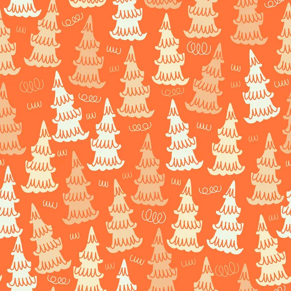 Seamless Christmas Festive Pattern Orange Background Cute Layers Pine Tree — Stock Vector