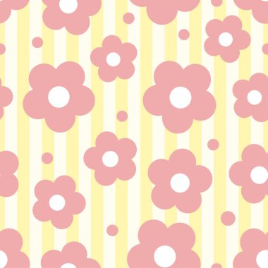 seamless kids pattern on stripe background with cute hand draw flower from circle shape