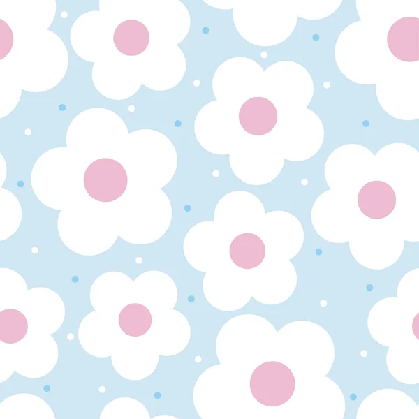 Seamless Kids Pattern Blue Background Cute Hand Draw Flower Circle — Stock Vector