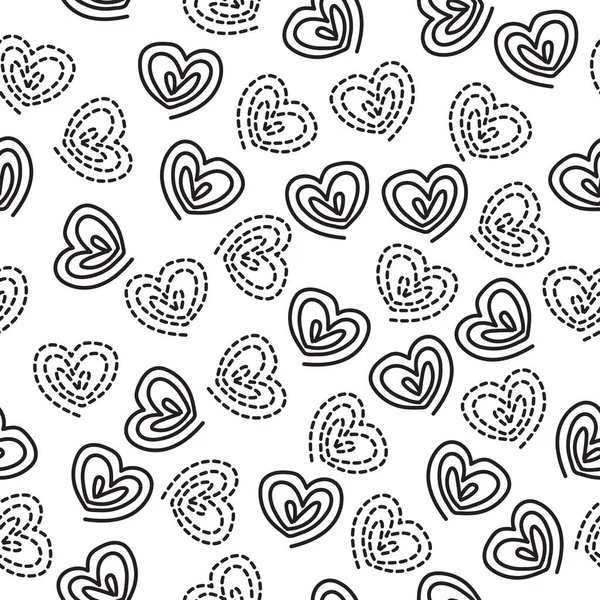 Nahtlose Schwarz Weiße Doodle Herzform Muster Hintergrund Kinder Muster — Stockvektor
