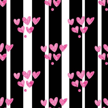 Sivri uçlu arka planda kusursuz pembe eller, kalp ve nokta şekilli desenler çizer.