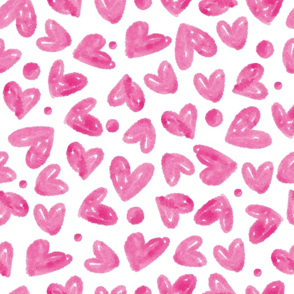 Seamless Neon Pink Hand Draw Heart Dot Shape Watercolour Pattern — Stock Vector