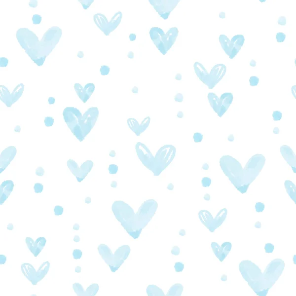 Nahtlose Blaue Hand Zeichnen Herz Und Punktmuster Auf Weißem Hintergrund — Stockvektor