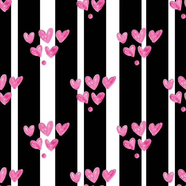 Бесшовная Розовая Рука Нарисовать Сердце Точка Рисунок Формы Фоне Stipe — стоковый вектор