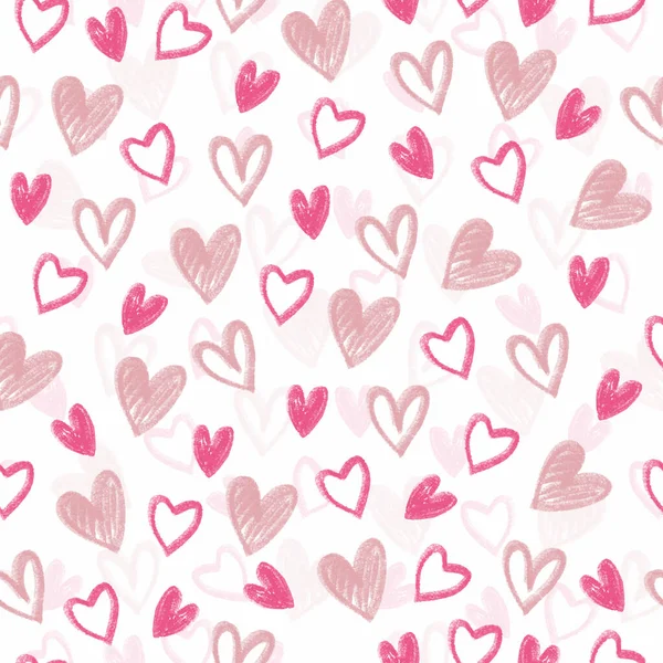无缝隙的涂鸦图案背景 带有粉笔色的心脏邮票 儿童图案 — 图库矢量图片