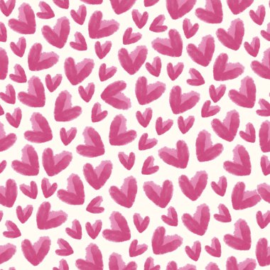 Pembe suluboya kalp ve çocuk desenli kusursuz sevgililer günü arkaplanı.