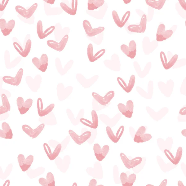 Nahtlose Valentinstag Muster Hintergrund Mit Rosa Aquarell Herz Kinder Muster — Stockvektor
