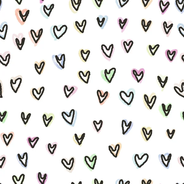 Безшовний Візерунок Дня Валентина Білому Тлі Милим Серцем Валентинкова Картка — стоковий вектор