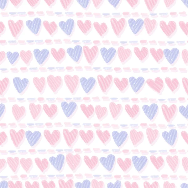 Nahtloser Pastellstreifen Valentinstag Muster Hintergrund Mit Hand Zeichnen Herz Valentinskarte — Stockvektor