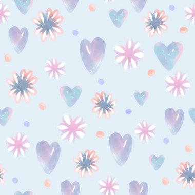 Kusursuz mutlu sevgililer günü şablonu. Su rengi kalp şeklinde ve çiçekli, tebrik kartı.