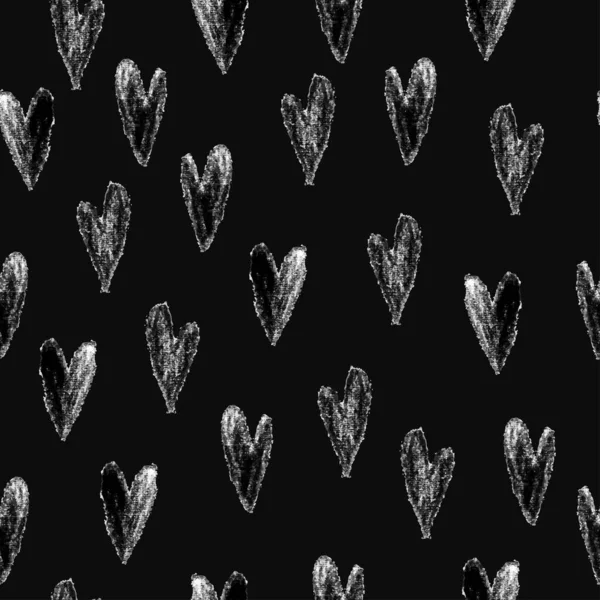 Nahtlose Handzeichnung Skizze Herzform Muster Auf Schwarzem Hintergrund — Stockvektor