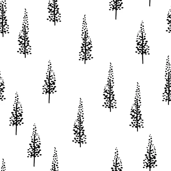 シームレスな単純な黒い点の木のパターン背景 — ストックベクタ