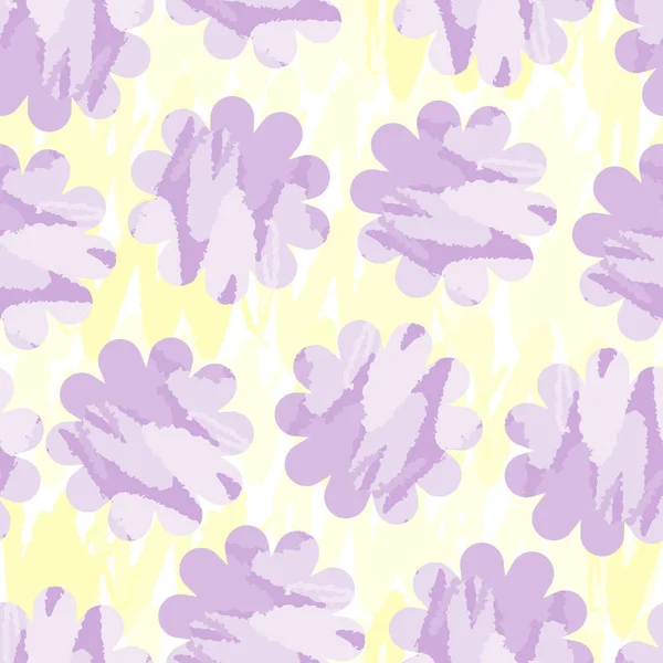 Nahtlose Violette Blütenmuster Auf Gelbem Hintergrund — Stockvektor