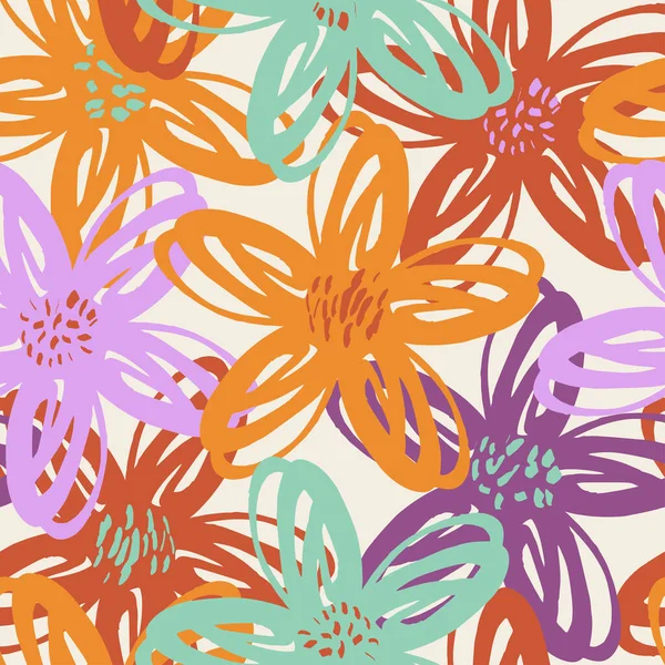 Sans Couture Peinture Colorée Dessin Main Fleur Motif Fond — Image vectorielle