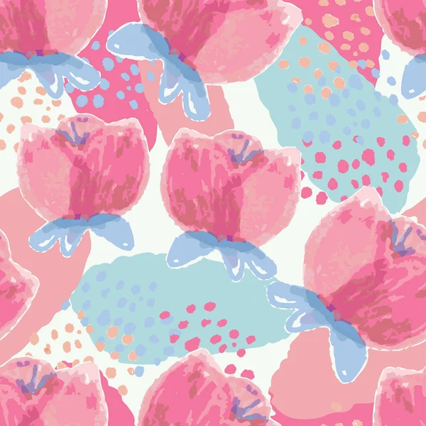 Nahtlose Rosa Und Punkt Aquarell Blumenmuster Hintergrund Grußkarte — Stockvektor