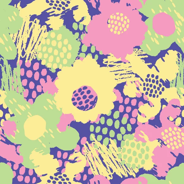 Seamless Summer Hand Draw Pattern Background Multicolour Flowers Greeting Card — Wektor stockowy