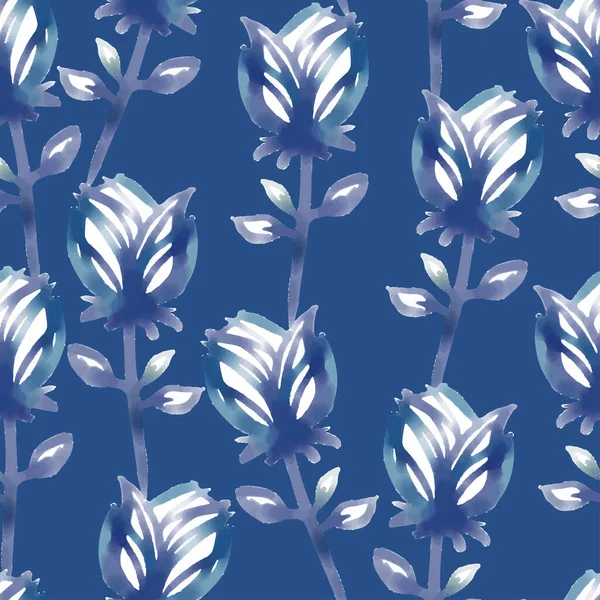 Bezešvé Klasické Vzor Pozadí Náčrtkem Modré Květy Přání Nebo Tkaniny — Stockový vektor