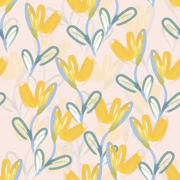 Seamless Cute Pattern Background Sketch Yellow Flowers Greeting Card Fabric — Archivo Imágenes Vectoriales