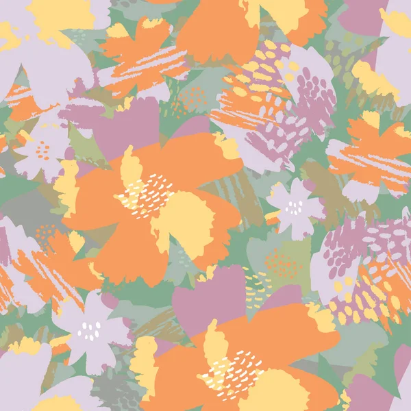 Seamless Mixed Colourful Blooms Pattern Background Greeting Card Fabric — Stockvektor