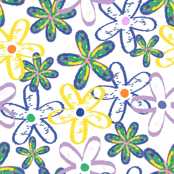 Seamless Mixed Olour Flowers Pattern Background Greeting Card Fabric — стоковый вектор
